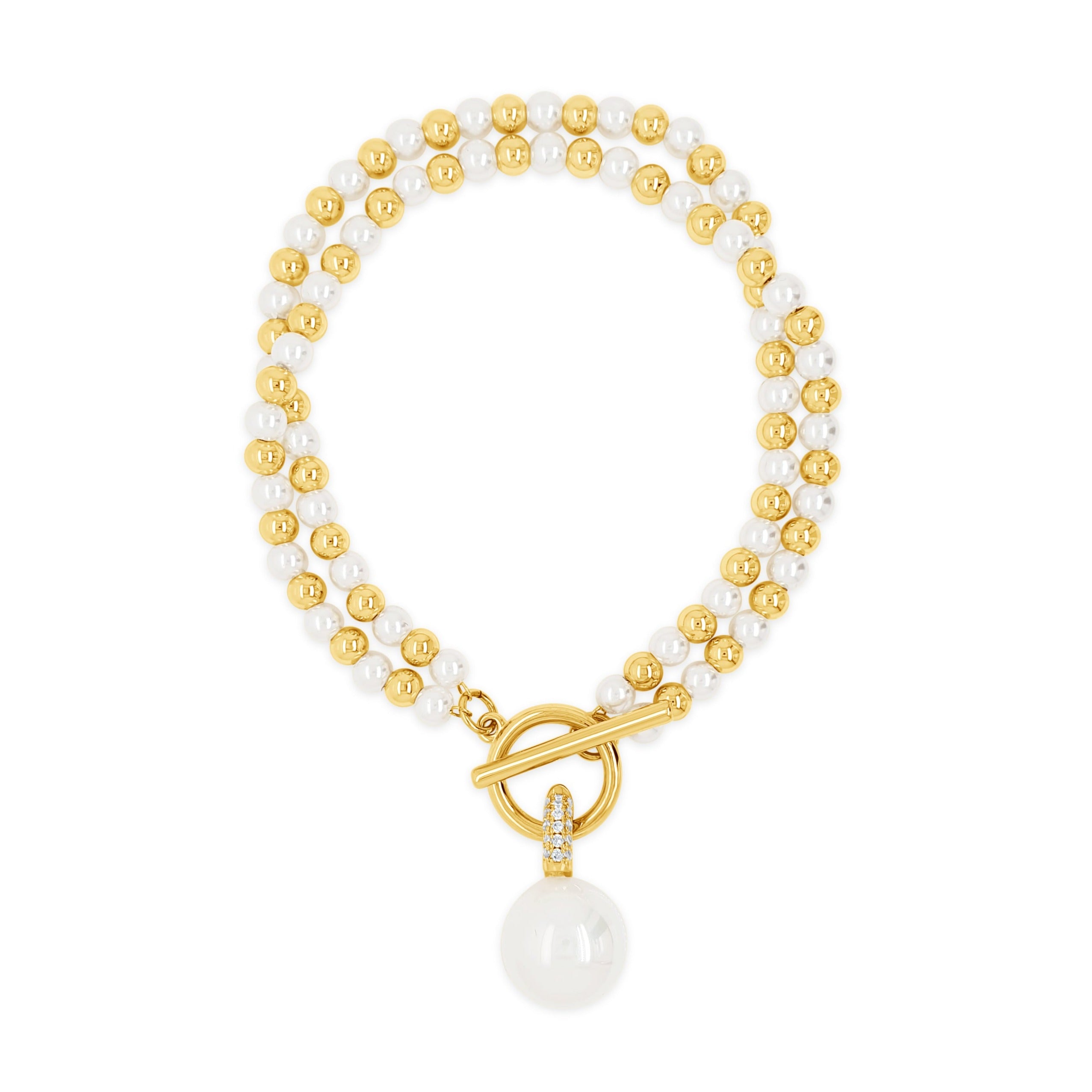 Pearls T-Bar Gold Bracelet
